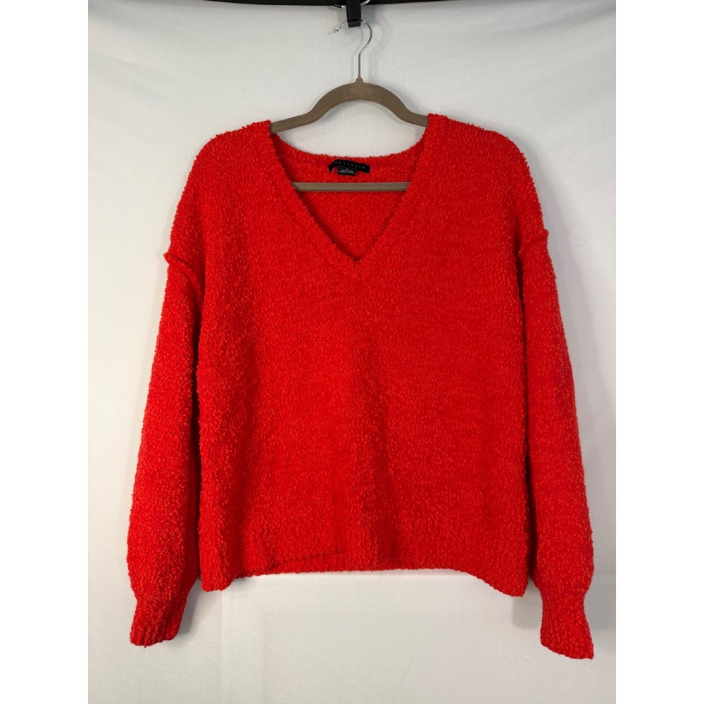 Sanctuary‎ Bouclé V-Neck Sweater Women Small Red Excellent Fuzzy Knit CWD70401